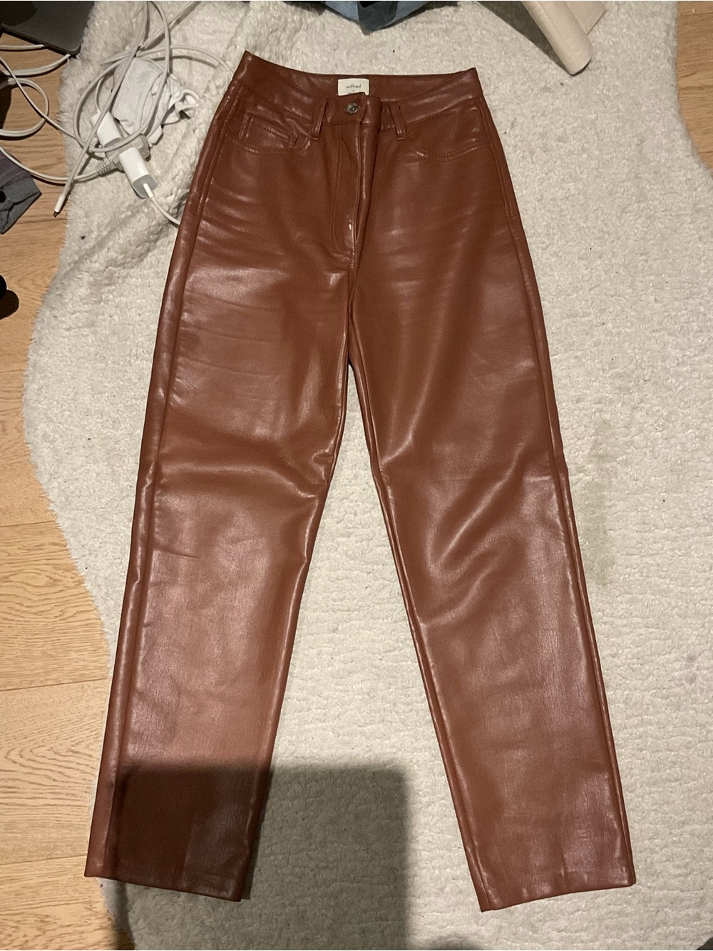 Wilfred Faux Leather Melina High-Rise Straight Leg Pant - Brown